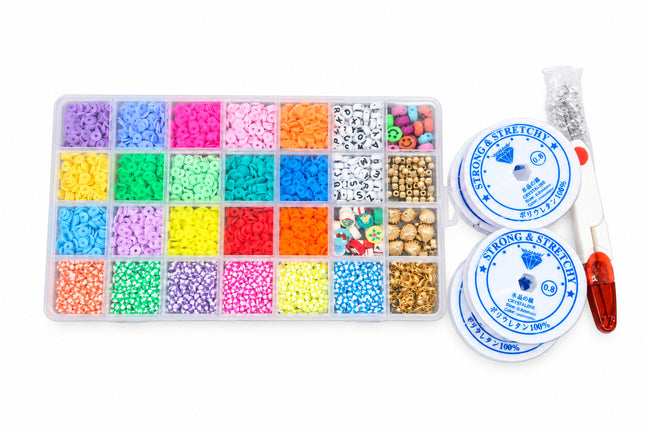 4500 PCS Clay Beads for Bracelets Making, 6mm 21 Colors Flat Round Polymer Clay Spacer Beads Jewelry Making Set with Pendant Charms Kit for DIY Jewelry Making