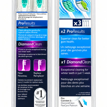 PHILIPS 3-PACK Replacement Brush Heads, HX6013/46