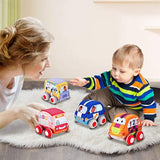 Car Toys Gifts for Toddlers, Kids Pull-Back Vehicle Set - Soft Baby Toy Set with 4 Cars and Trucks