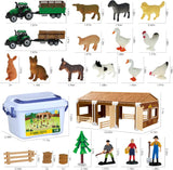 94pcs Plastic Farm Animals Figurines and Fence Farm Playset, 2 Farm Tractors with Farm Figures, Farmer Vehicle Toy Truck with Trailer for 3-12 Years Old Kids Boys Girls Toddlers