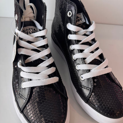 Gotta Flurt Women's Disco II Hi Black Sequin Hip Hop Dance Sneaker