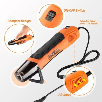 TACKLIFE Mini Heat Gun, 350W/662°F Hot Air Gun with 6.56Ft Long Cable-HGP35AC