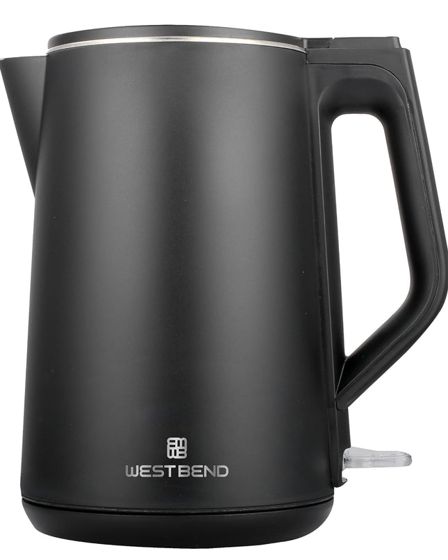 West Bend Electric Kettle Cordless Serving Features Stainless Steel Interior Boil Dry Protection and Auto Shut Off, 1.5-Liter, Blackboard