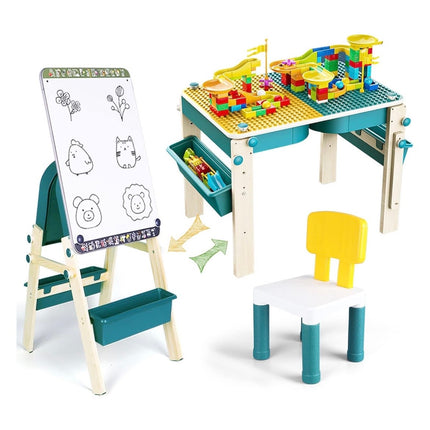 Arkmiido Children's Activity Play Tables with Easel, Storage, and Chair, 8-in-1 Multi-Building Block Table Desk for Toddlers that Transforms into a Board
