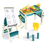 Children's Activity Play Tables with Easel, Storage, and Chair, 8-in-1 Multi-Building Block Table Desk for Toddlers that Transforms into a Board