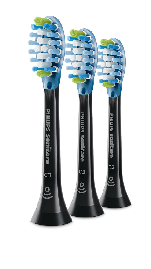 3 Pack Philips Sonicare C3 Premium Plaque Control Standard Sonic Toothbrush Heads, Black-HX9043/25