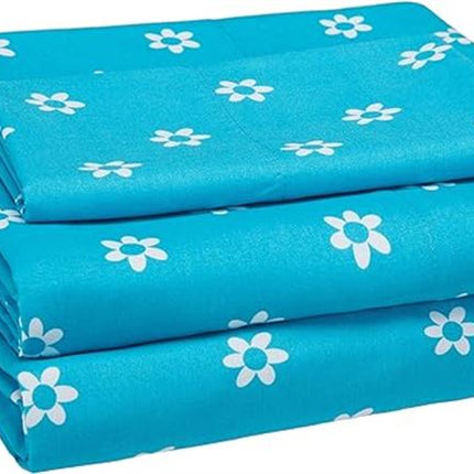 Amazon Basics Soft Microfiber Sheet Set with Elastic Pockets - Twin, BLUE FLOWERS, FLORAL PRINT 51NF