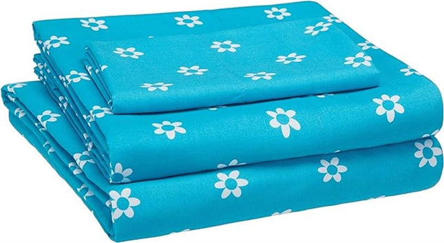 Amazon Basics Soft Microfiber Sheet Set with Elastic Pockets - Twin, BLUE FLOWERS, FLORAL PRINT 51NF