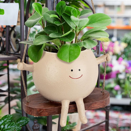 LASTOOLS Swing Face Planter Pot Hanging Planters for Indoor Outdoor Wall Plants with Drainage Cute Resin Flower Head Plant Pots for Succulent Cactus, Gifts for Mother Christmas