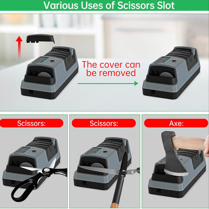 YOORLEAY 5 in 1 Electric Knife Sharpener-3 Rotational Speed Adjustable Electric Knife Sharpeners, Suitable for Straight Blade Knives, Serrated Knives, Meat Cleaver Knives, Ceramic Knives&Scissors,Gray