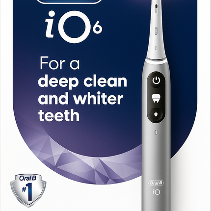 Oral-B iO6 Electric Toothbrush, for a Deep Clean and Whiter Teeth, Opal Grey, iO Series 6 with 1 Toothbrush, 1 Brush Head, and 1 Travel Case