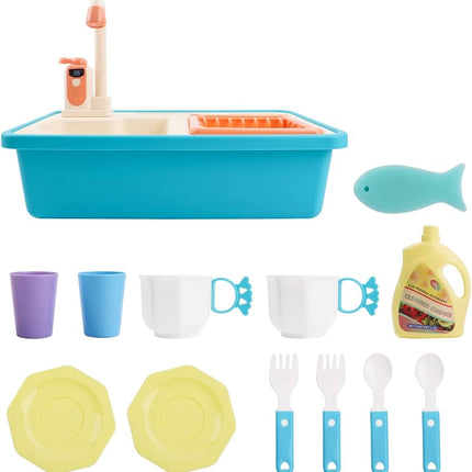 Kitchen Play Sink Toys with Running Water, Electric Dishwasher Playing Toy, Pretend Toy Sink Play kitchens for Boys Girls Birthday Gifts (Blue)