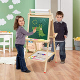 Arkmiido Kids Easel with Paper Roll, Height Adjustable Stand Board, Double-sided Magnetic board, Children Wooden Blackboard with Numbers and Other Accessories Gift for Boys and Ggirls