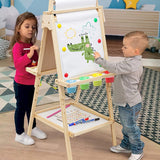 Arkmiido Kids Easel with Paper Roll, Height Adjustable Stand Board, Double-sided Magnetic board, Children Wooden Blackboard with Numbers and Other Accessories Gift for Boys and Ggirls