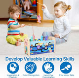 BLiSS HUES 7 in 1 Multiactivity Wooden Montessori Toys Toddlers- Includes Games Whack a Mole- Fishing- Xylophone- Sliding Maze & More- Fine Motor Skills & Sensory Toys for Kids