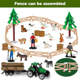 94pcs Plastic Farm Animals Figurines and Fence Farm Playset, 2 Farm Tractors with Farm Figures, Farmer Vehicle Toy Truck with Trailer for 3-12 Years Old Kids Boys Girls Toddlers