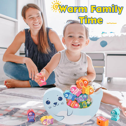 Wooden Magnetic Fishing Games for Kids 3D Fish Catching Counting Preschool Board Games Wooden Lacing Beads Montessori Toys for 2 3 4 5 6 Years Old Toddlers Boys and Girls 18PCS