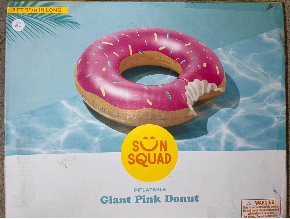 SUN SQUAD Giant Pink Donut Swimming Pool Float Raft Tube 3ft 10" NIB