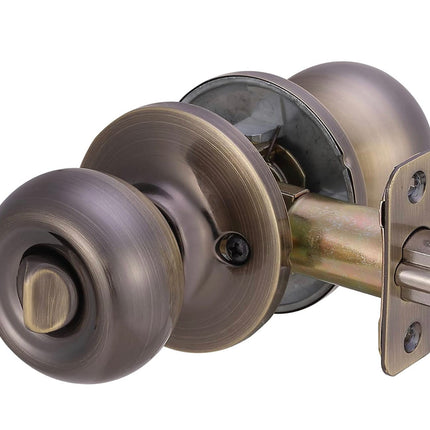 Amazon Basics Exterior Door Knob With Lock, Coastal, Antique Brass