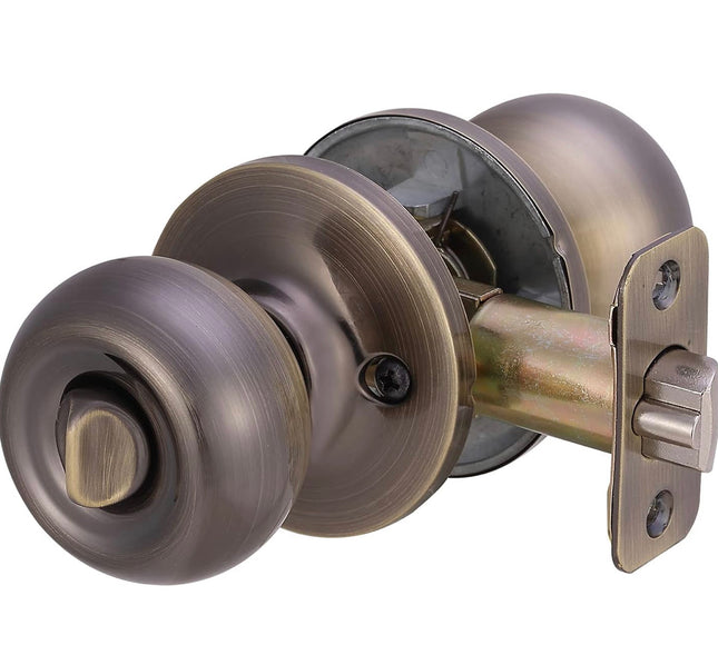 Amazon Basics Exterior Door Knob With Lock, Coastal, Antique Brass