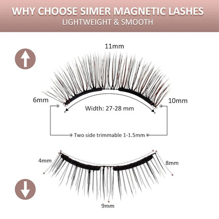 SIMER Dual Magnetic Eyelashes Soft 6-11mm False Lashes Natural Look 3D Mink Lash Extension Cat Eye Lashes Fluffy Self Adhesive Eyelashes