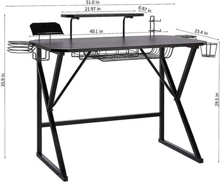 NEW, AMAZON BASICS Gaming Computer Desk with Storage, BLACK