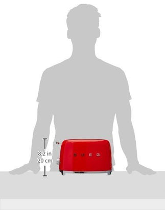 Smeg 50's Retro Style 2-Slice Toaster, 6 Browning Levels, Toast 1 Side, Reheat or Defrost, Removable Stainless Steel Crumb Tray, Red, TSF01RDUS