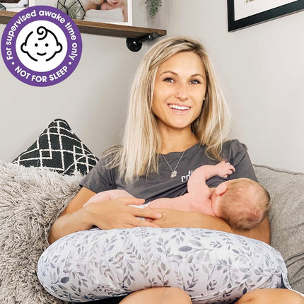 Boppy Nursing Pillow Original Support, Gray Taupe Leaves, Ergonomic Nursing Essentials for Bottle and Breastfeeding, Firm Fiber Fill, with Removable Nursing Pillow Cover, Machine Washable