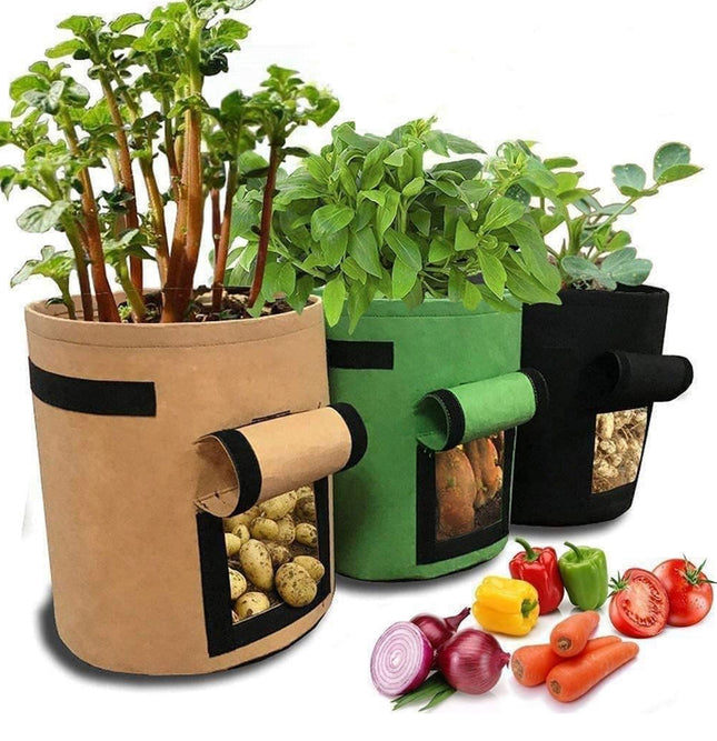 3 Pack 7 Gallon Grow Bags, Breathable Nonwoven Fabric Pots, Potato Grow Bag with Handles,Heavy Duty Thickened Vegetable/Flower/Plant Grow Bags(3 Color)