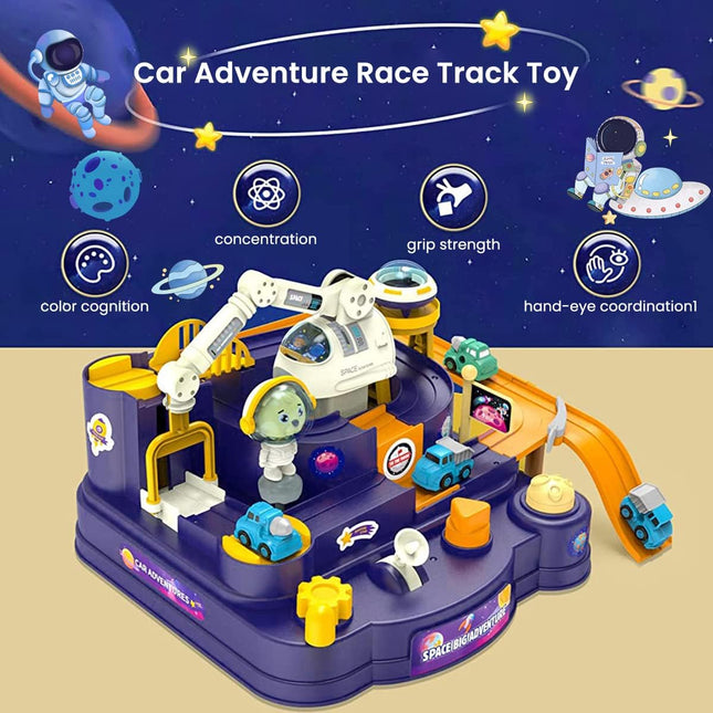 PATPAT® Car Toys for Kids Car Track Set for Kids Toys, Space Toys with 2 Mini Cars, Toddler Toys Interactive Car Toy, Educational Kids Learning Toy Astronaut Car Gift for 3-5-12 Years Old Boys Girls