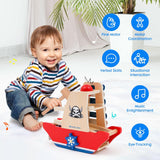 NUKied Montessori Toy from 3 Years, Xylophone and Hammer Game Toy from 2 Years, Model of a Pirate Ship Wooden Toy, Montessori Educational Toy for Girls Boys from 2 3 4 5 Years