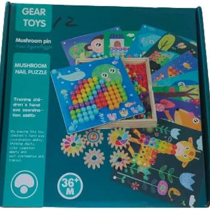 NUKied Mosaic Plug-in Game 3D with Gears, Mushroom Nails Puzzle Toy, Coloured Pegboard Game, Early Educational Plug-in Game for 2 3 4 5 Children, Puzzle Toy for Boys Girls Children (Pack of 180)