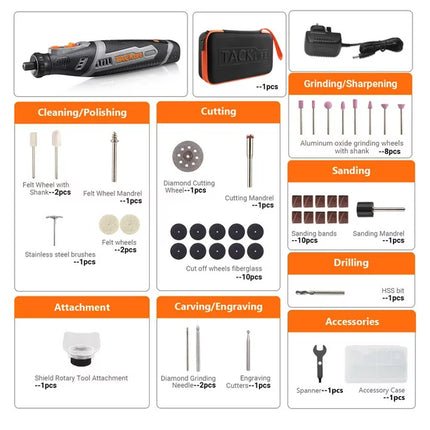Tacklife Cordless Rotary Tool, 8V Motor 2.0 Ah Li-ion Battery Grinding Drilling Tool Sets, Long Endurance Power-RTD02DC, Combitool for Craft Projects, DIY Creations, Cutting, Engraving