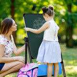 Kids Art Easel Double Sided Whiteboard &Chalkboard Height Adjustable U-Stand 360° Rotating with Early Learning Accessories (Black)