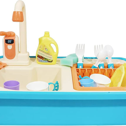 Kitchen Play Sink Toys with Running Water, Electric Dishwasher Playing Toy, Pretend Toy Sink Play kitchens for Boys Girls Birthday Gifts (Blue)