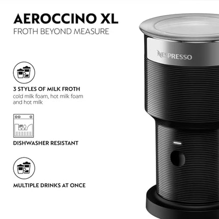 Nespresso Aeroccino XL Milk Frother - Automatic Hot & Cold Foam Maker for Coffee, Latte, Cappuccino, and Macchiato - Black