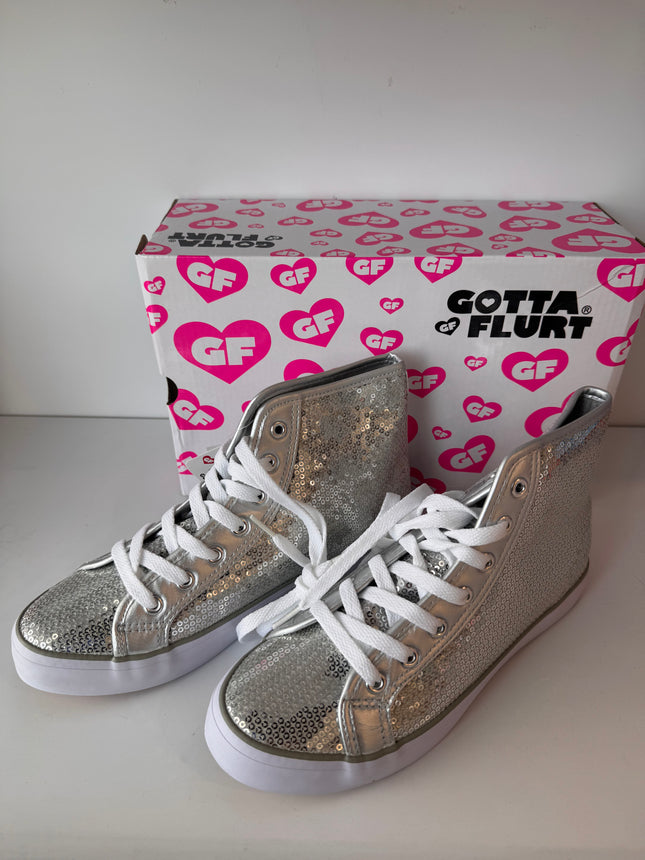 Gotta Flurt Women's Disco II Hi Silver Sequin Hip Hop Dance Sneaker