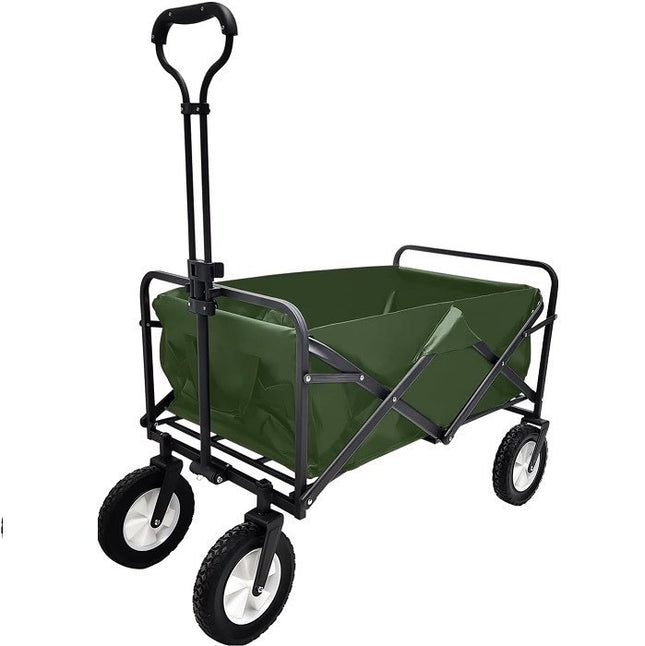 Collapsible Folding Outdoor Utility Wagon, Beach Wagon Cart with All Terrain Wheels & Drink Holders, Portable Sports Wagon for Camping, Shopping, Garden and Beach GREEN