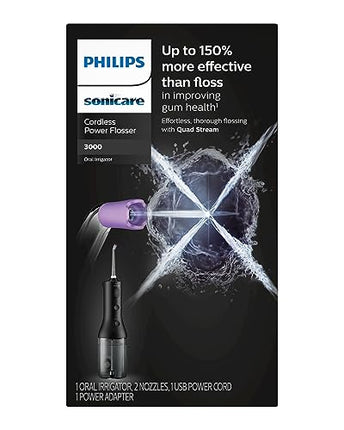 Philips Sonicare Power Flosser 3000 Cordless, Oral Irrigator Quad Stream technology and whisper quiet, Black, HX3826/23