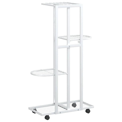 4-Floor Iron Flower Stand with Wheels - Display and Storage Rack in White