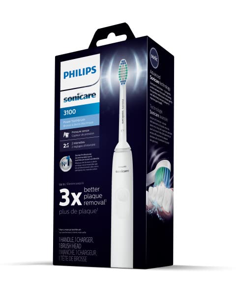 Philips Sonicare 3100 Rechargeable Electric Toothbrush with Pressure Sensor, White HX3681/03