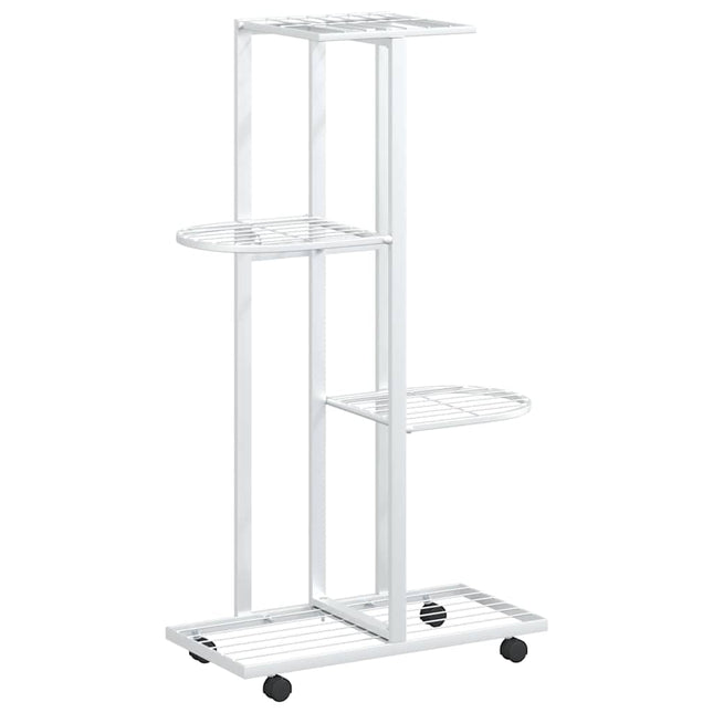 4-Floor Iron Flower Stand with Wheels - Display and Storage Rack in White