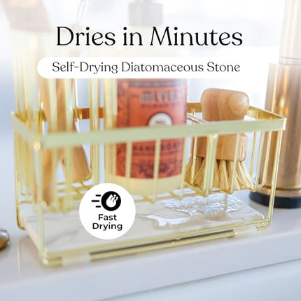 Kitchen Sink Caddy Organizer – With Self-Drying Stone, Multi-Purpose with Sponge & Dish Brush Holder, Compact Sink Sponge Holder for Kitchen or Bathroom Countertop