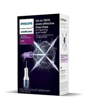 Philips Sonicare Power Flosser 3000 Cordless, Oral Irrigator Quad Stream technology and whisper quiet, White, HX3826/21