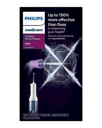 Philips Sonicare Power Flosser 3000 Cordless, Oral Irrigator Quad Stream technology and whisper quiet, White, HX3826/21