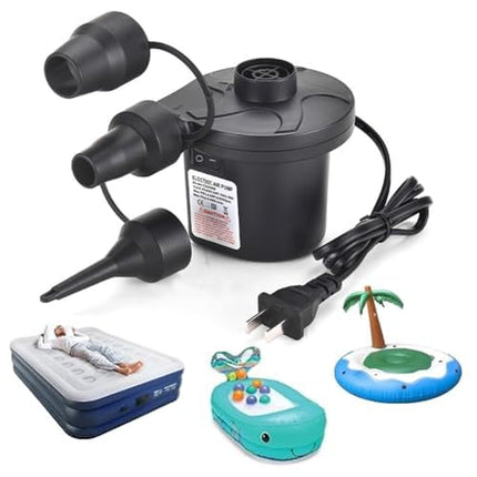 Electric Air Mattress Pump Portable Quick-Fill Air Pump with 3 Nozzles, 110V AC/12V