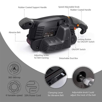 TACKLIFE PSFS1A 600W Belt Sander Bench Sander With Variable Speed Control Dust Box Vacuum Adapters 3M Length home/home other Cord