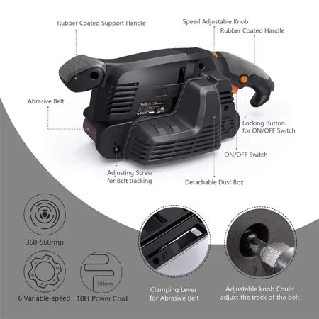 TACKLIFE PSFS1A 600W Belt Sander Bench Sander With Variable Speed Control Dust Box Vacuum Adapters 3M Length home/home other Cord