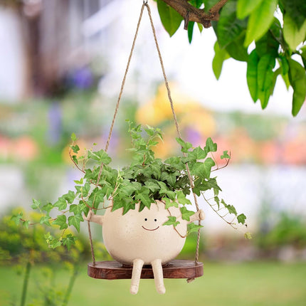 LASTOOLS Swing Face Planter Pot Hanging Planters for Indoor Outdoor Wall Plants with Drainage Cute Resin Flower Head Plant Pots for Succulent Cactus, Gifts for Mother Christmas
