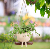 LASTOOLS Swing Face Planter Pot Hanging Planters for Indoor Outdoor Wall Plants with Drainage Cute Resin Flower Head Plant Pots for Succulent Cactus, Gifts for Mother Christmas